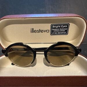 Illesteva Black and Gold Round Sunglasses